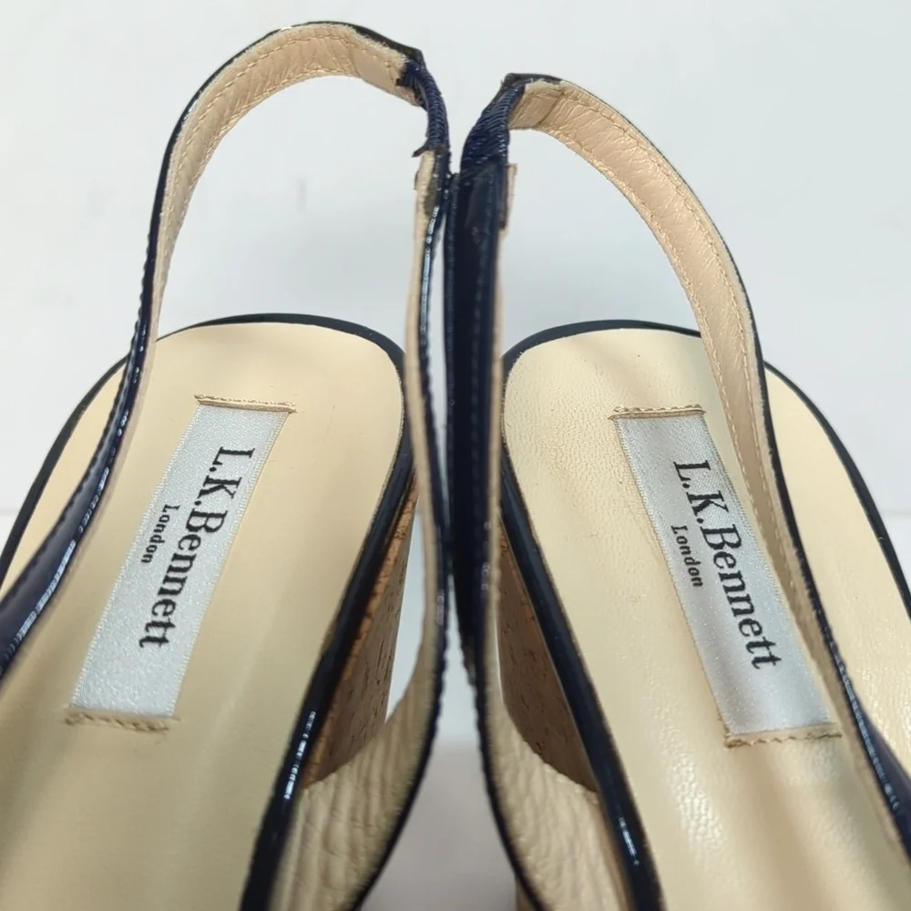 L.K. Bennett Adelia swingback cork wedge platform shoes women size 9.5 EU 40